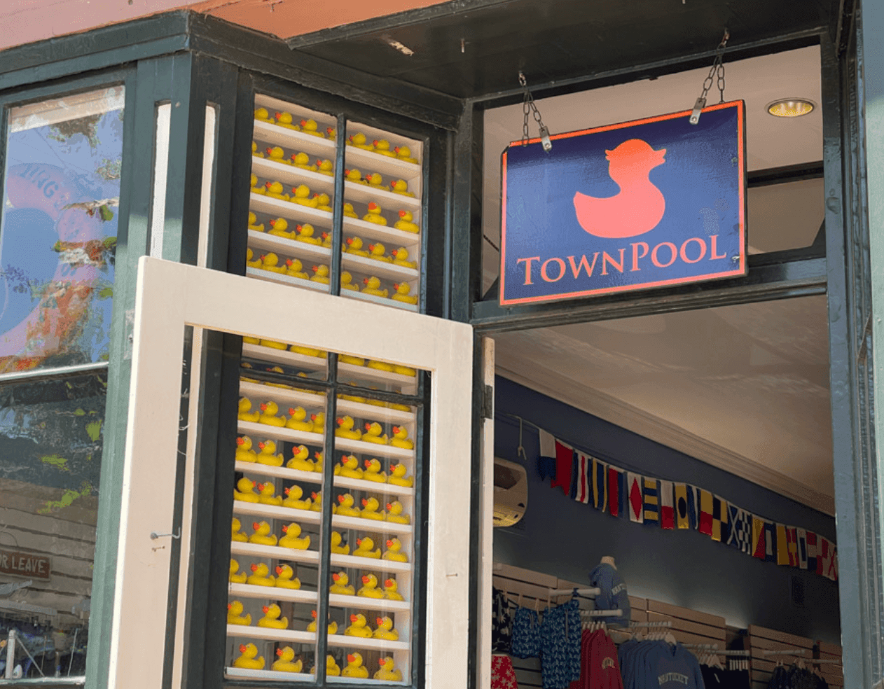 TownPool shop on Main Street with rubber ducks in the window